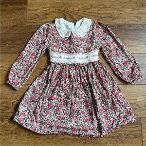 Bonnie Jean Girls Smocked Floral Dress Crochet Collar Size 4T